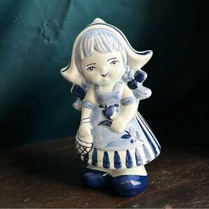 Large Vintage Dutch Delft Blue Hand Painted Farmers Wife Figurine